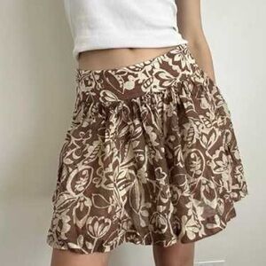 Express Brown and Cream Floral Skater Skirt